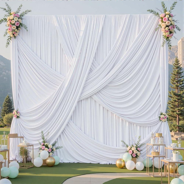 60ft×12ft White Backdrop Curtain for Wedding Parties, 12 Panels Wrinkle Free Polyester Photo Backdrop Drapes Back Drop Cloth for Birthday Photography Background