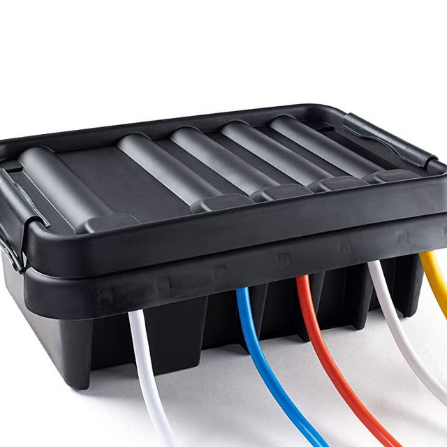 SOCKiTBOX – The Original Weatherproof Connection Box – Indoor & Outdoor Electrical Power Cord Enclosure for Timers, Extension Cables, Transformers, Power Strips, Lights, Tools & More – Medium – Black