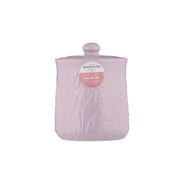 Mason Cash In the Meadow Small Storage Jar 800ml Embossed Floral Design, Durable Stoneware, Airtight Lid – Ideal for Tea, Coffee, Sugar, Rice – Classic Kitchen Storage