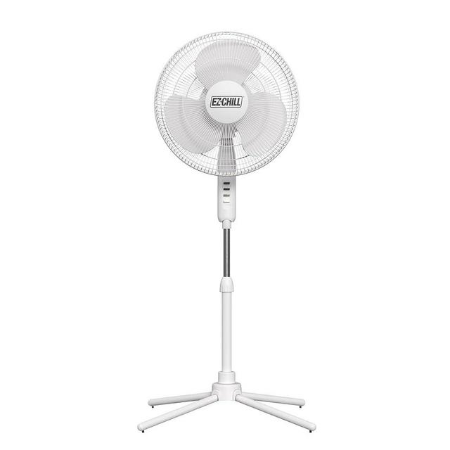 EZ-CHILL 16” Oscillating Pedestal Fan, 3-speed Options, 90-Degree Oscillating Head, Adjustable Height and Tilt, Powerful Air Flow, White, MTSP15-16AZ