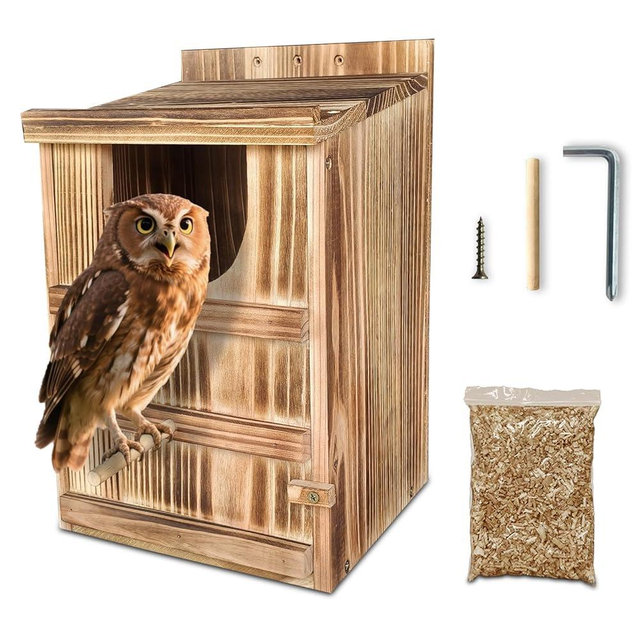 Owl House Bird Houses for Outside Owl Box 14.6×9×8.7 inches for Wildlife Lovers,Easy Assembly Required Wooden Bird Houses