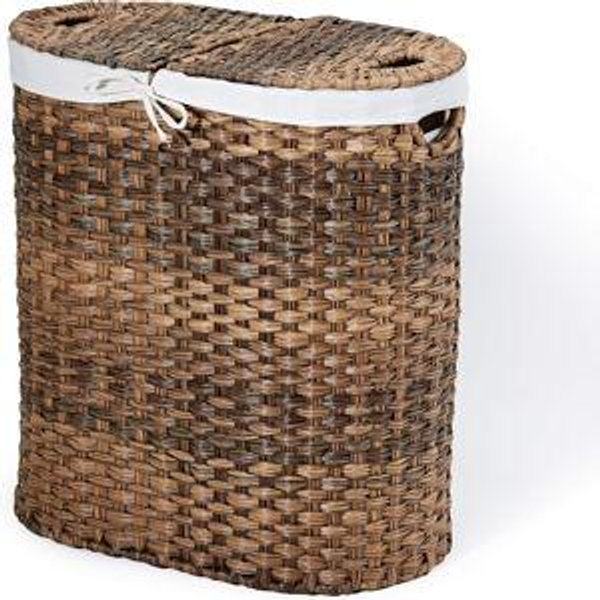 Seville Classics Premium Handwoven Portable Laundry Bin Basket with Carrying Handles, Household Storage for Clothes, Linens, Sheets, Mocha Brown, Oval Hamper