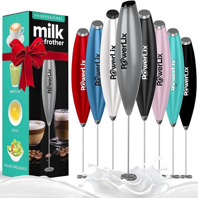 PowerLix Milk Frother Handheld Battery Operated Electric Whisk Beater Matcha Whisk Foam Maker For Coffee, Latte, Cappuccino, Hot Chocolate, Durable Mini Drink Mixer Without Stand Silver