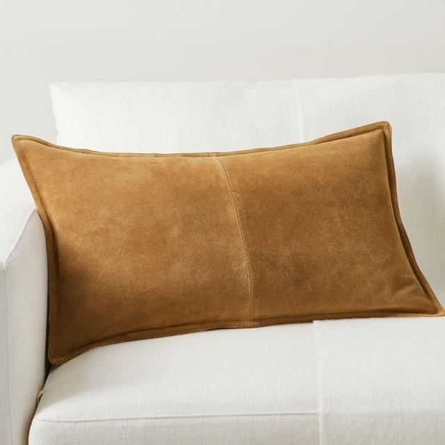 Pieced Suede Lumbar Pillow Cover, 16" x 26", Camel