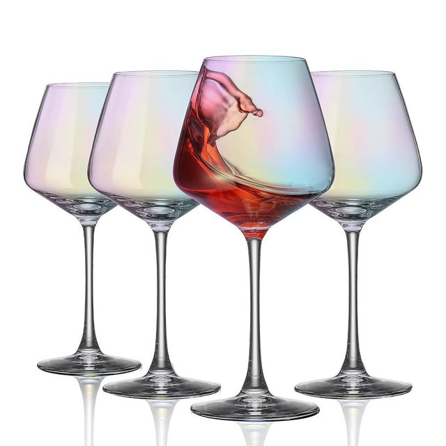 PTSTING Wine Glasses Iridescent Wine Glass 15.5oz Red Wine Glasses Set of 4 Burgundy Wine Glass for Wine Tasting, Wedding Gift, Anniversary, Christmas, Birthday