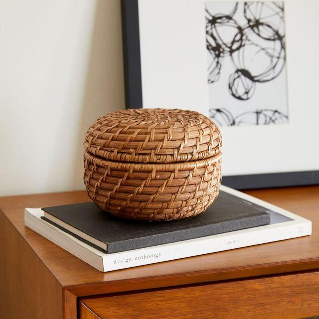 Modern Weave Basket, Round Lidded, Extra Small, Natural