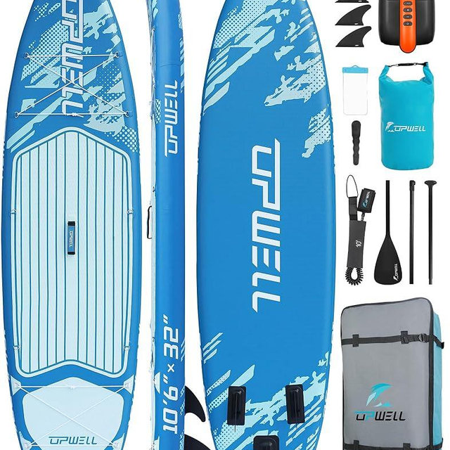 UPWELL 10'6"/11'/11'6" Inflatable Paddle Board, Stand Up Paddlboard for Youth & Adults, Stable Design, Premium SUP Accessories, Backpack, Leash, Hand Pump, Fins