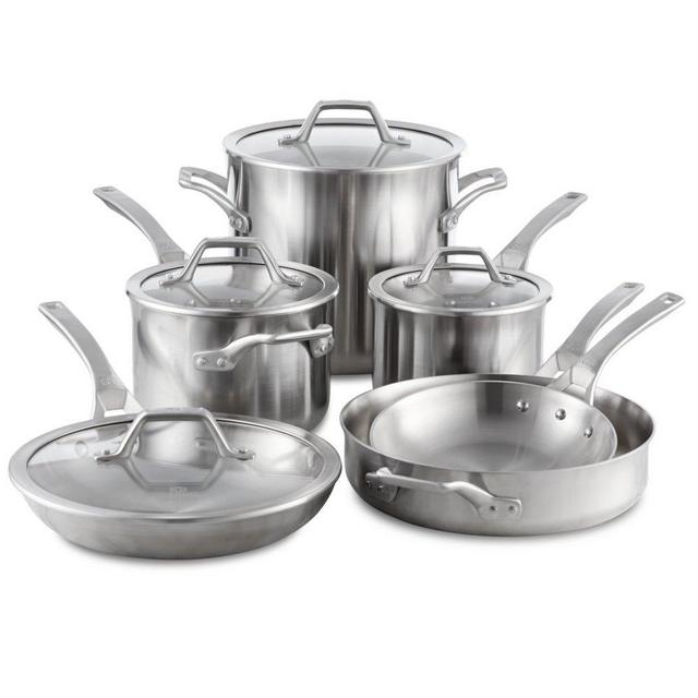 Calphalon Signature 10 Piece Set|Stainless Steel Cookware, Silver