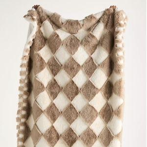 Carved Checkered Faux-Fur Throw Blanket