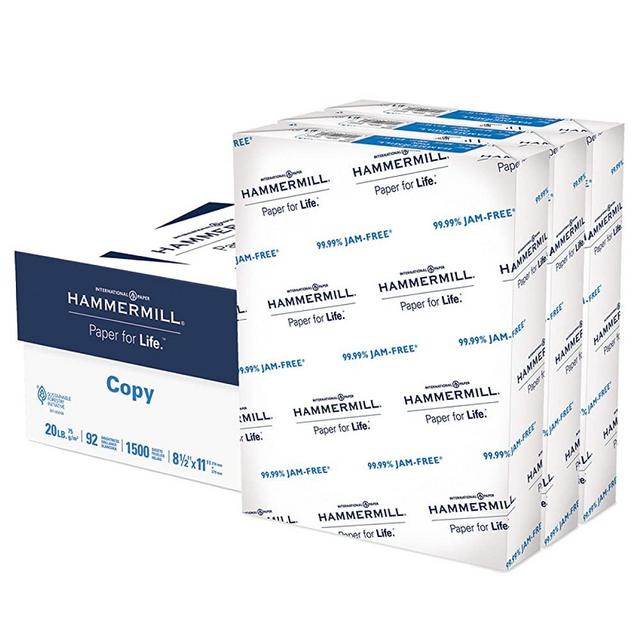 Hammermill Printer Paper, 20 lb Copy Paper, 8.5 x 11 - 3 Ream (1,500 Sheets) - 92 Bright, Made in the USA