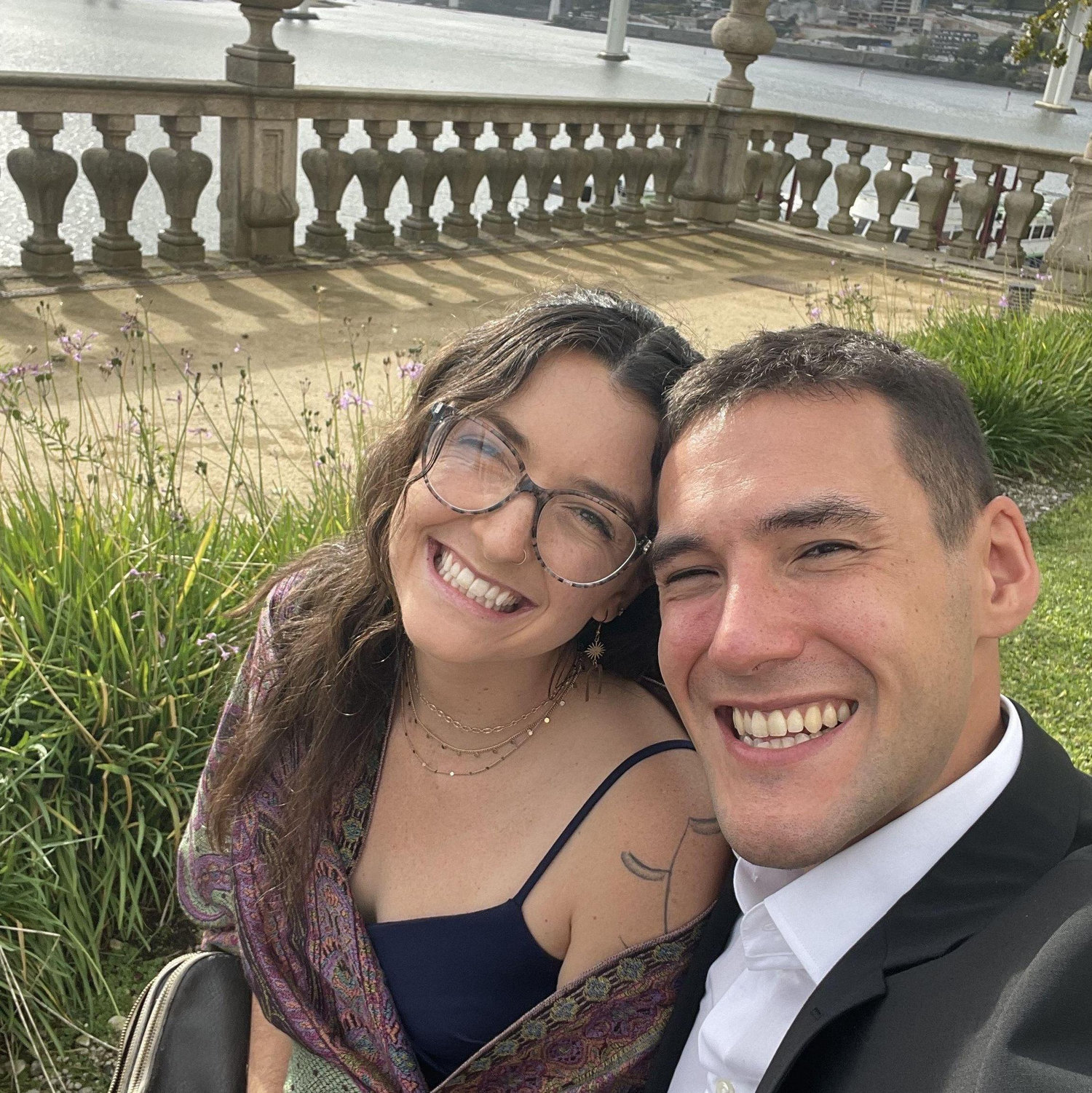 Big smiles for Forrest and Em's wedding in Portugal.