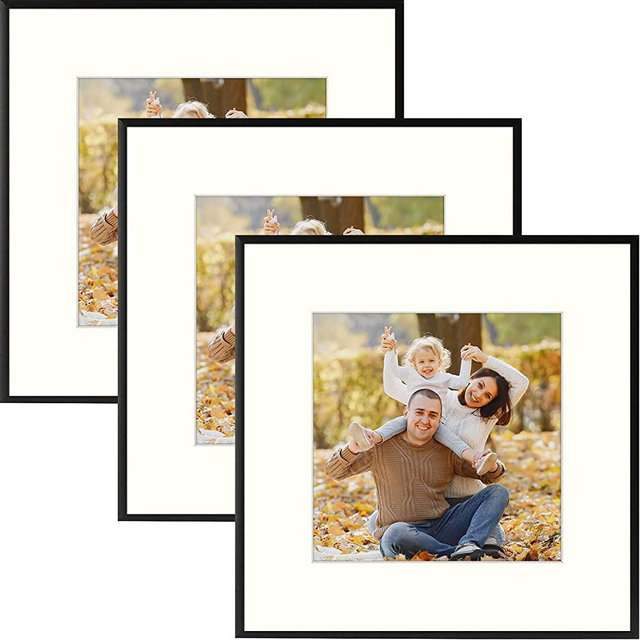 Mat Board Center, Set of 3, 12x12 Aluminum Metal Picture Frames - Wall Display - for Art, Prints, Photos, Prints and More (Black, 12x12)