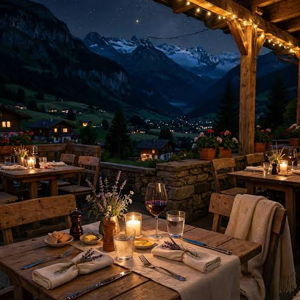 Cena romántica en los Alpes