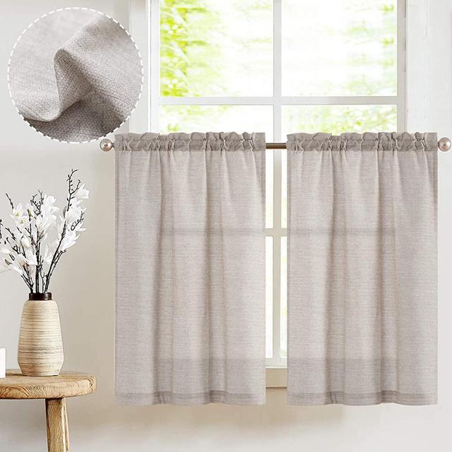 JINCHAN Kitchen Curtains Linen Tier Curtains 24 Inch Farmhouse Cafe Curtains Light Filtering Small Window Curtains Flax Country Rustic Rod Pocket Bathroom Laundry Room RV 2 Panels Grey