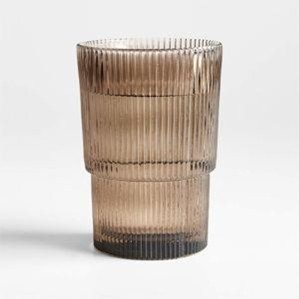Atwell 16-oz. Taupe Stackable Ribbed Highball Glass + Reviews | Crate & Barrel