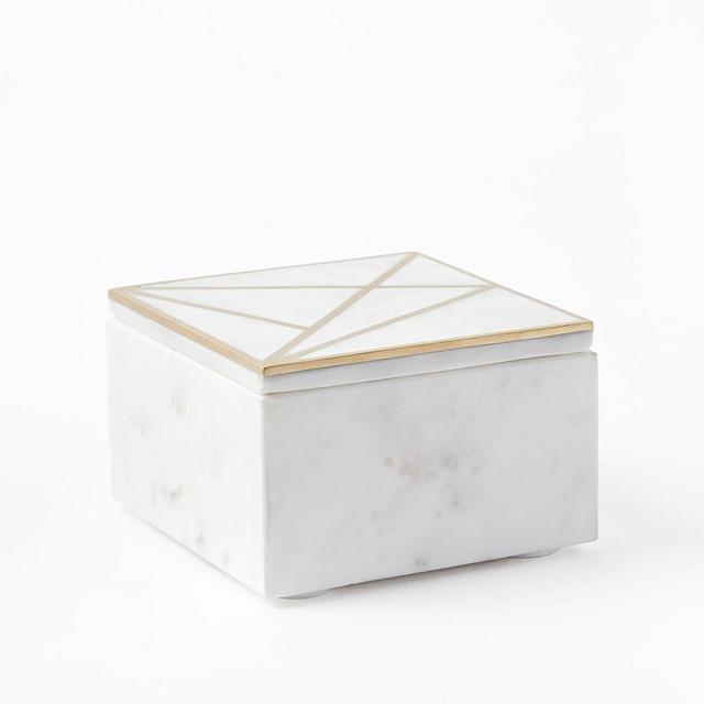Brass Inlay Marble Box, Square