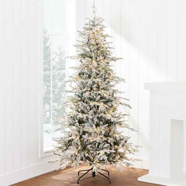 Best Choice Products 6ft Pre-Lit Flocked Artificial Aspen Noble Fir Christmas Tree w/ 1,350 Branch Tips, 300 LED Lights