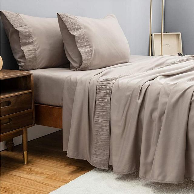 Bedsure Queen Bed Sheets Set Taupe - Soft 1800 Bedding Sheets & Pillowcases Sets, 4 Pieces Queen Sheet Set