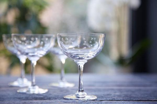 Star Etched Champagne Saucers (Coupes) Set of 6