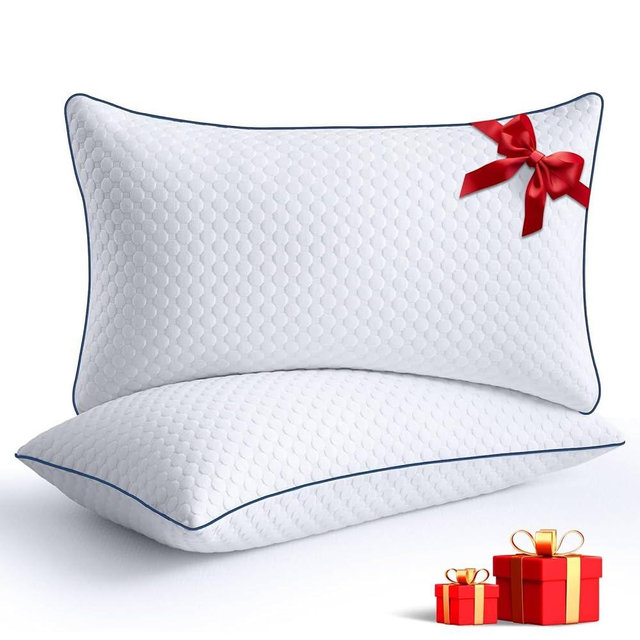 Shredded Memory Foam Pillows Queen Size Set of 2, Queen Pillows for Sleeping 2 Pack, Adjustable Firm Pillow for Side Back Stomach Sleepers, Washable Bed Pillow