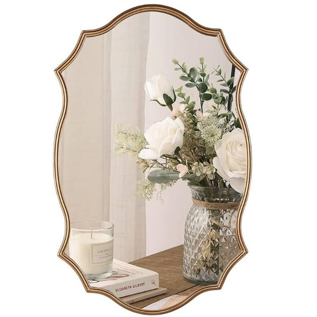 Wall Mirror in Vintage Golden - Decorative Metal Frame, 20x30 Inch Accent Mirror, Wall Mounted Mirrors Antique Gold Frame Perfect for Your Living Room Bedroom Bathroom Entryway Stairway Kitchen