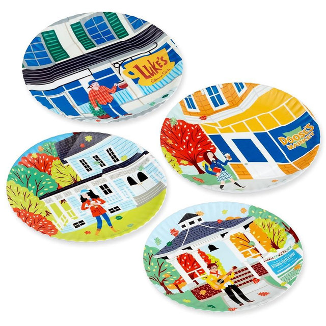 Hallmark Gilmore Girls Appetizer Plates, Set of 4 (Luke's Diner, Doose's Market, Stars Hollow) Mom Gift for Mothers Day