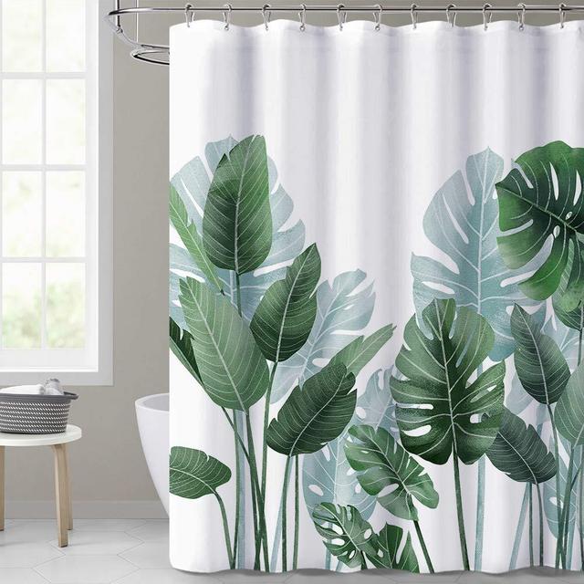 KGORGE Shower Curtains for Bathroom - Tropical Leaves Plant on White Background Odorless Print Curtain for Bathroom Showers and Bathtubs, 72 x 72 inches Long, Hooks Included