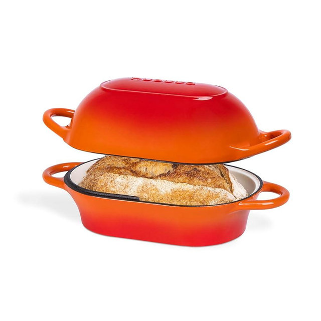 Dutch Oven For Sourdough Bread Baking – Enamelled Cast Iron Bread Loaf Pot – Oven Safe Non Stick Bread Pot – Rectangular, Orange, 24cm x 16cm – by Nuovva