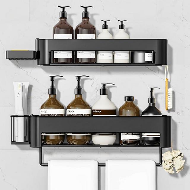 necvha Large Shower Caddy, 4 Pack Adhesive Shower Organizer, 15.15in Large Capacity Bathroom Shelves, No Drilling for Bathroom Organizers and Storage & Home Decor & Kitchen (black)
