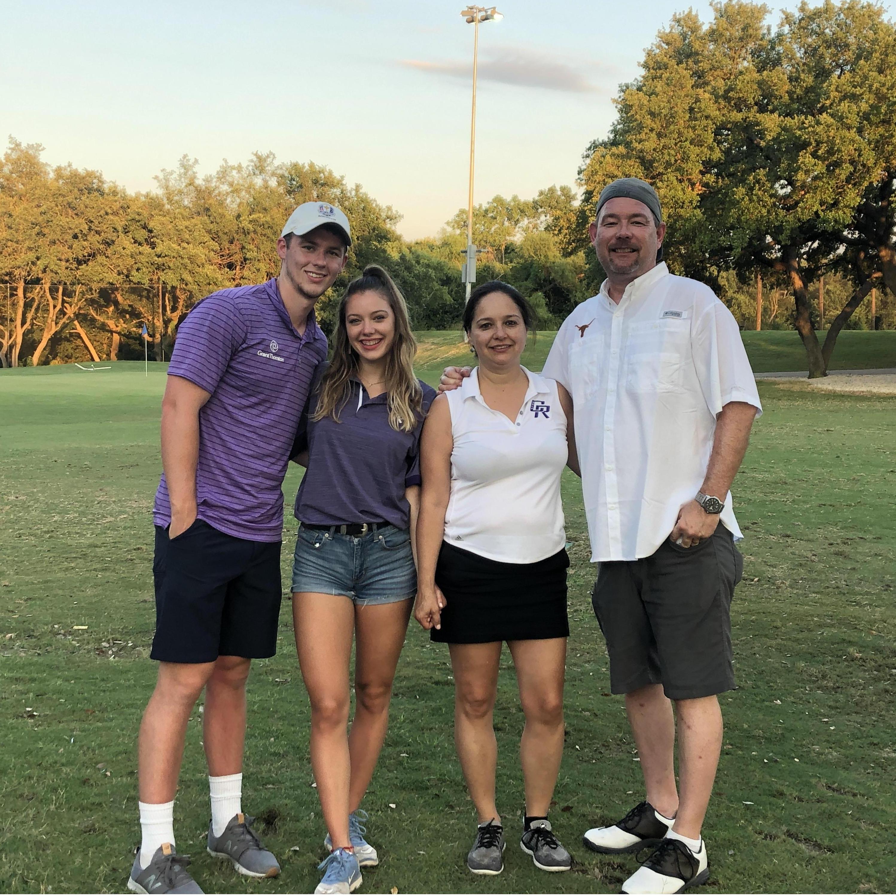 Adam and Marisa beating Marisa's parents in a round of golf!