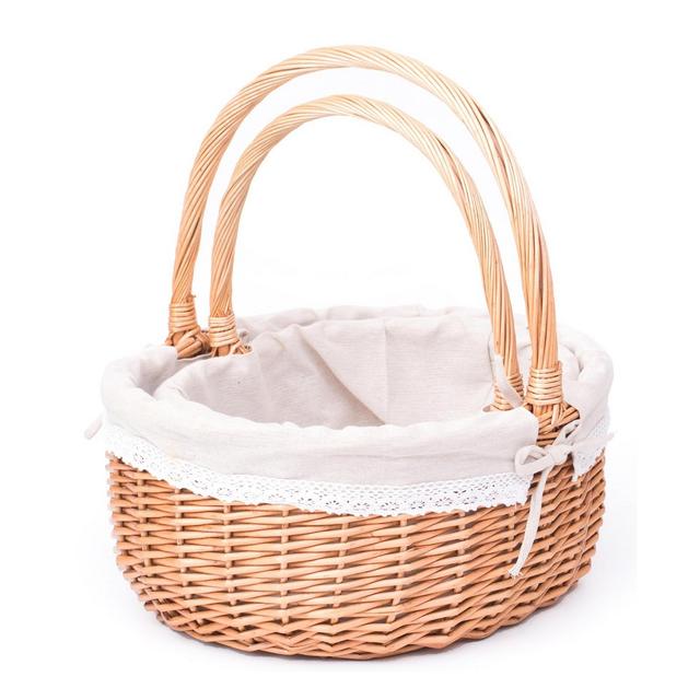 Vintiquewise Willow Oval Shaped Bread Basket with Decorative Fabric Liner, Set of 2