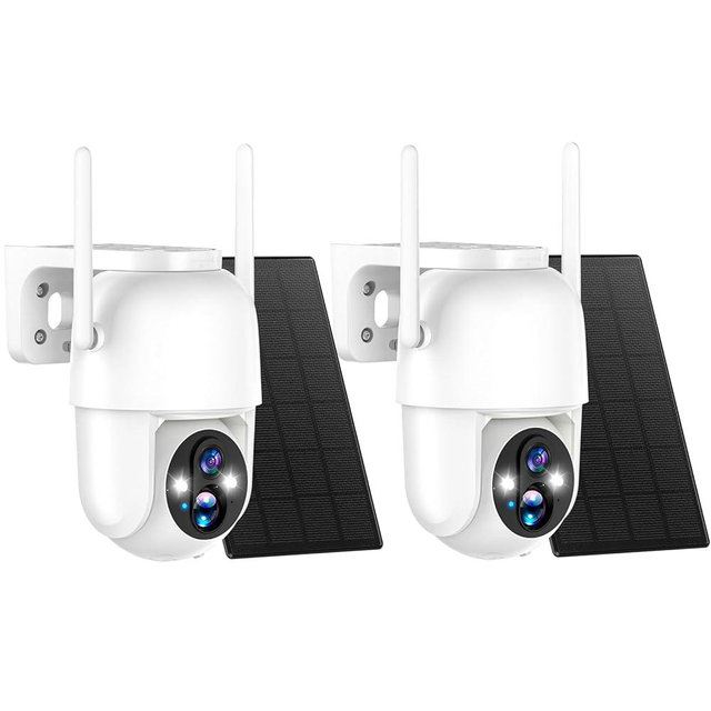 Allweviee 2Packs Solar Security Outdoor WiFi Camera, Pan Tilt 355° View IP65 Waterproof Rechargeable Wireless Battery Powered 2K 3MP PTZ Camera with PIR, Color Night Vision,2-Way Talk, 4dbi Antenna