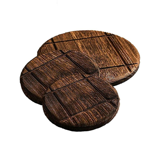 Wooden Placemat Set, Kitchen Wooden Heat Mat, Heat Resistant Mat for Hot Dishes/Pots/Bowls/Teapots/Fondue Holders, Non-Slip and Durable, Round (Set of 3), Two Small and One Large