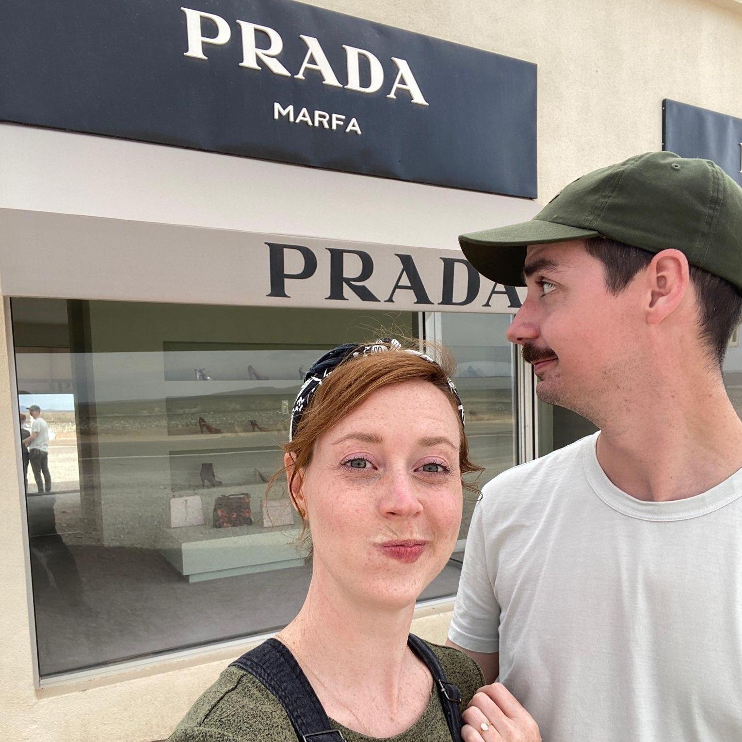 Trying our best to look cool in front of Prada.