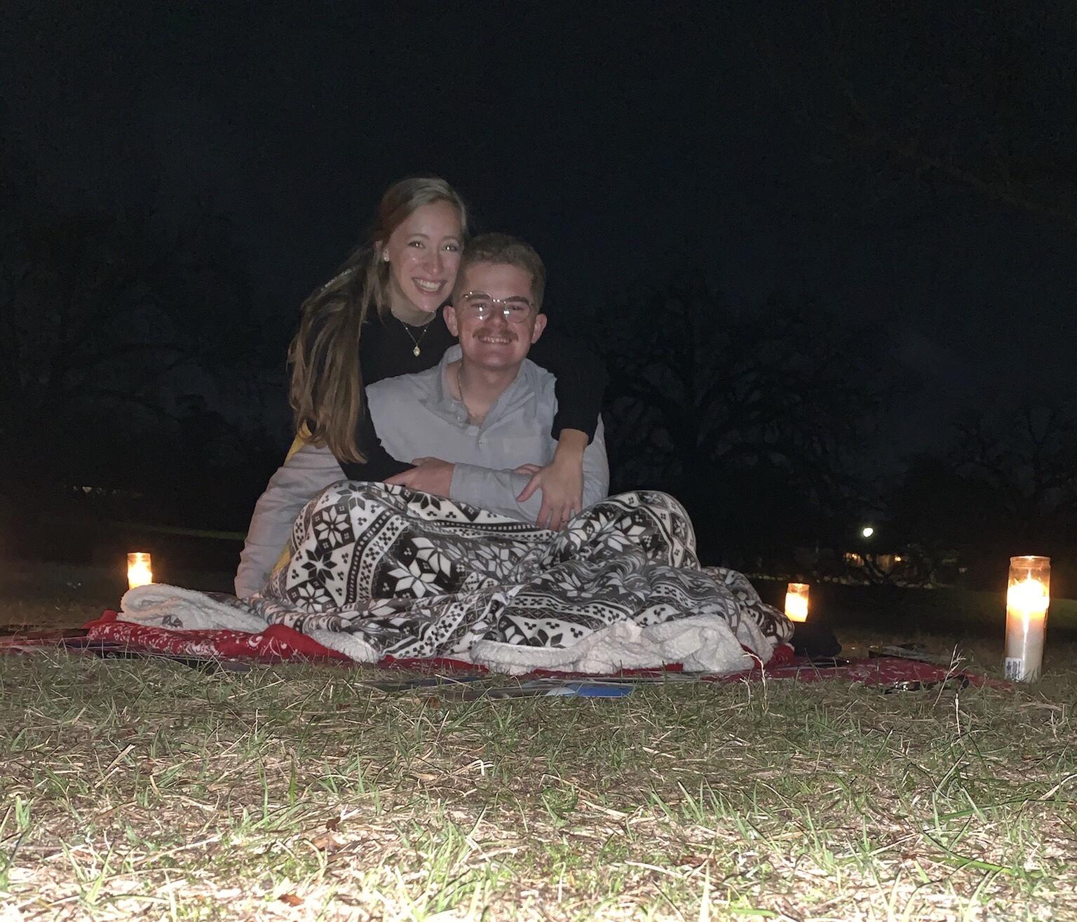 One year anniversary! Ryan had my roomies set up a blanket with pictures & candles at the park where he asked me to be his girlfriend a year prior!!