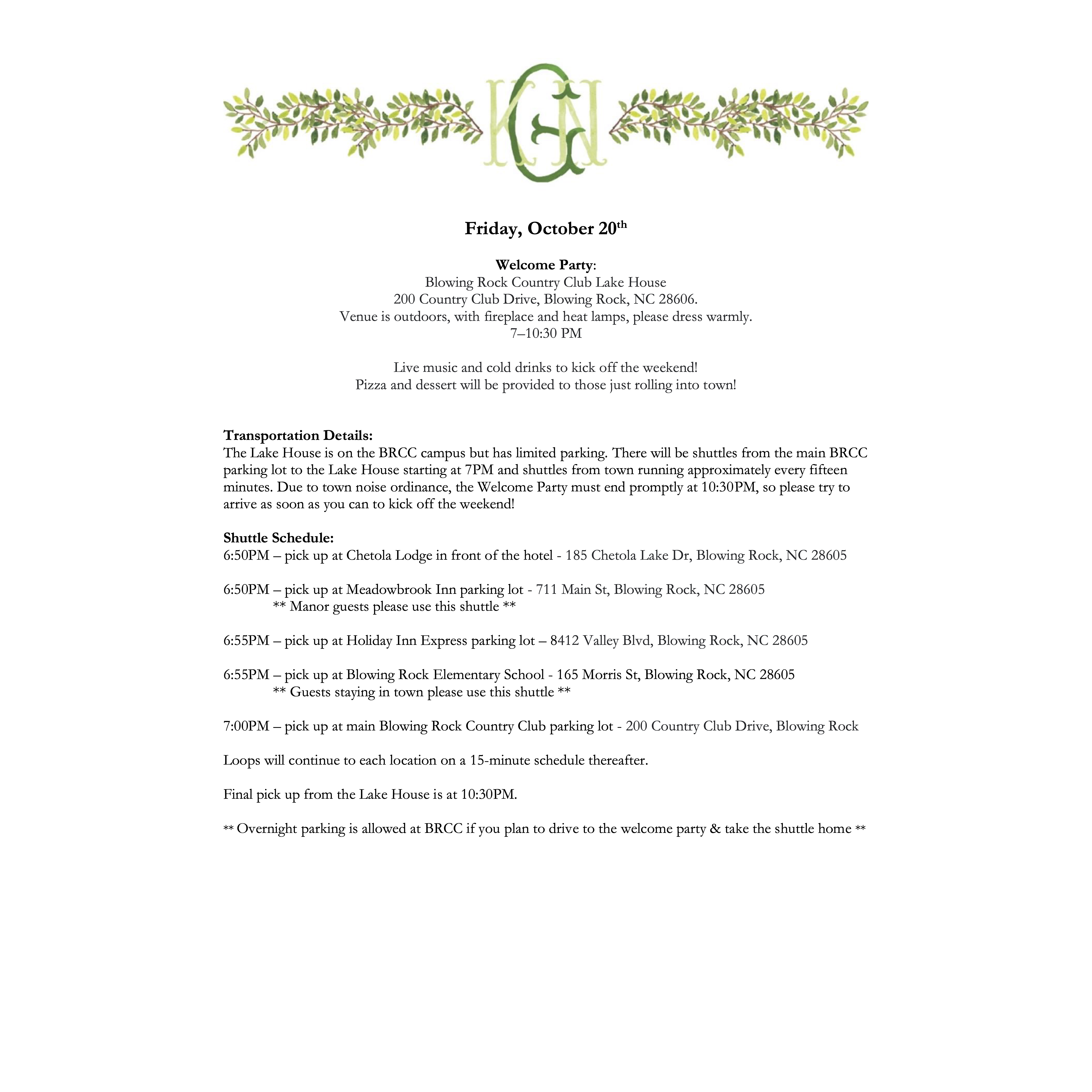 Friday, October 20th Transportation Schedule