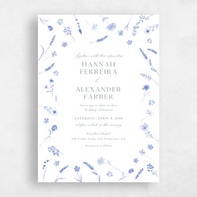 Dark Pastel Blue Wedding Invitation - Lino Classic