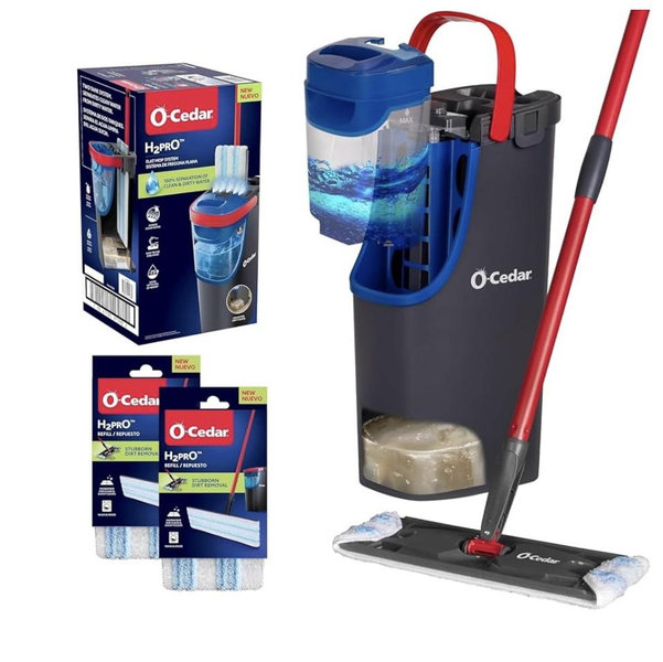O-Cedar H2prO Flat Mop System with 2 Mop Head Refills