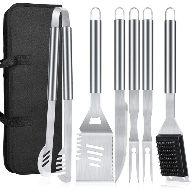 BBQ Grilling Accessories, 16-Inch Stainless Steel BBQ Grill Tools Set for Men, Heavy Duty Grilling Accessories Kit for Camping, Kitchen, Extra Thick Barbecue Utensil