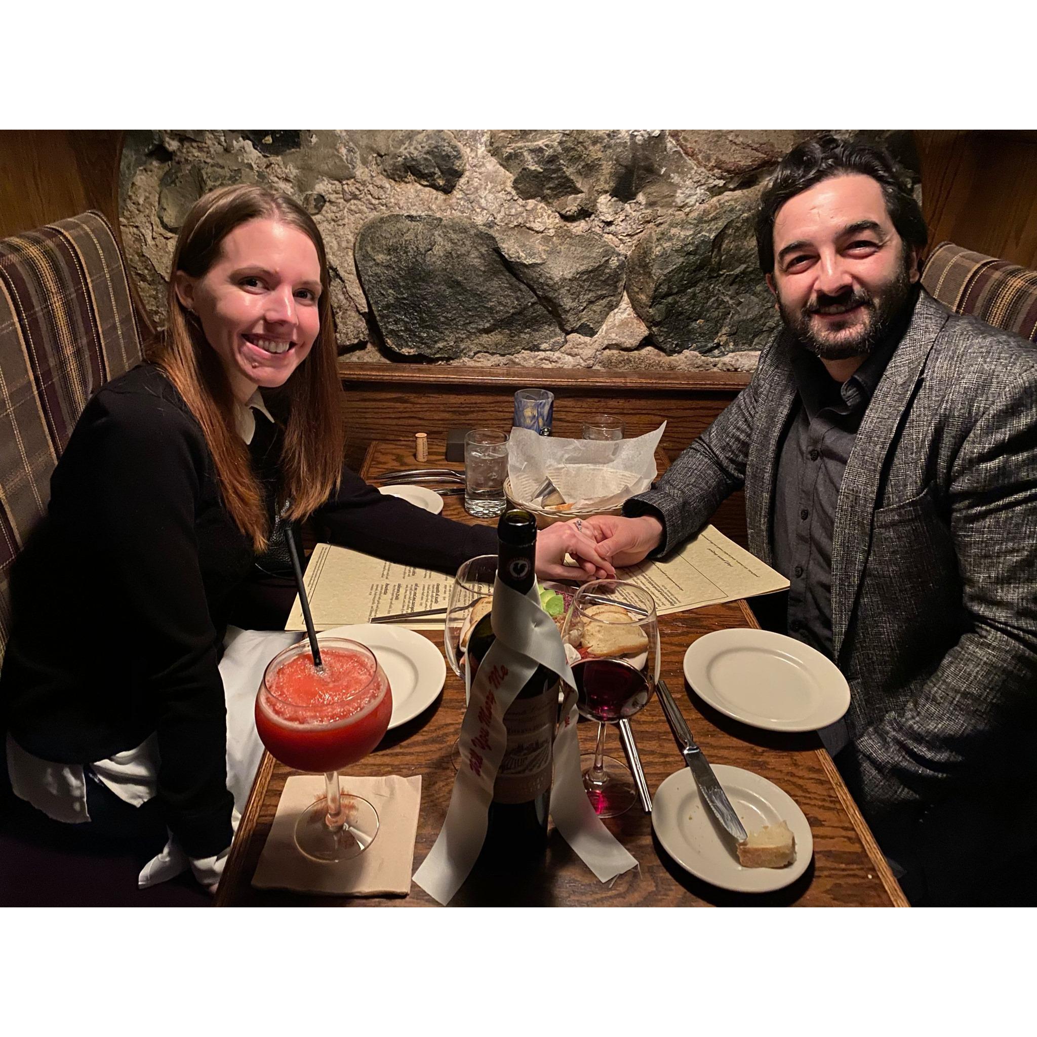 Jordan proposed at The Earle in downtown Ann Arbor on New Year's Eve 2019. I had no idea what he had planned, but walking downtown before our reservation, I knew it was going to be a magical night!