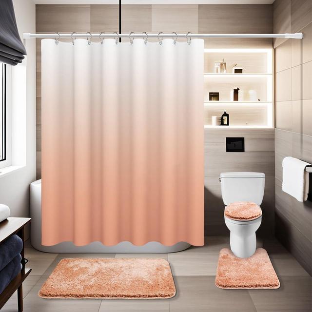 Blush Pink Bathroom Sets with Shower Curtain and Rugs Waterproof Shower Curtain Sets 1 Piece and Soft Bathroom Rugs Sets 3 Piece for Luxury Bathroom Decor Set