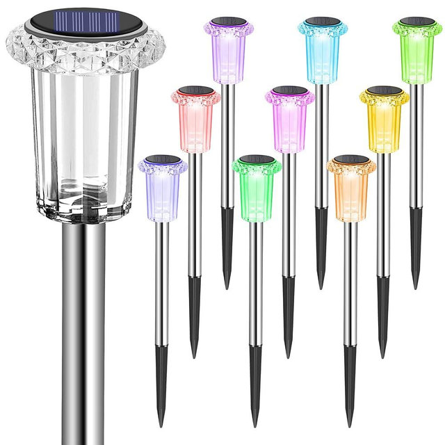 Eyrosa Solar Outdoor Lights, 10 Pack Solar Pathway Lights Outdoor Waterproof, Stainless Steel Solar Stake Lights for Garden Yard Path Walkway Driveway Patio Lawn Decor - Color Changing