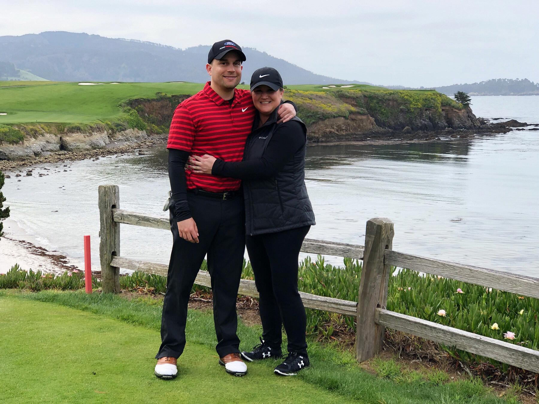 On the golf course at Pebble Beach.