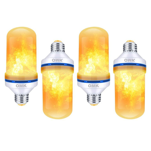 OMK 4 Pack Flickering Light Bulbs Christmas Decorations Sunlight LED Flame Effect Light Bulbs 4 Modes Fire Flickering Light Bulbs for Party Indoor Outdoor Decor Holiday Gifts