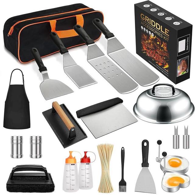 120 Pcs Griddle Accessories Kit [2024 Upgraded] - Griddle Tools Perfect for Blackstone Grill,Flat Top Grill, Professional Rectangular Melting Dome with Cast Iron Smash Burger Press for Barbecue.