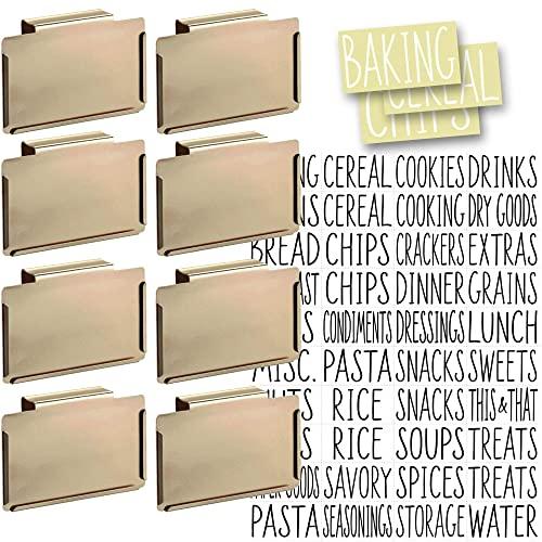 Talented Kitchen 8 Gold Clip Label Holders w/ 40 Pantry Labels. Pantry Organization Solution Baskets and Boxes. Removable Metal Bin Clips. 40 All Caps White Pantry Stickers (Gold Clip / White Label)