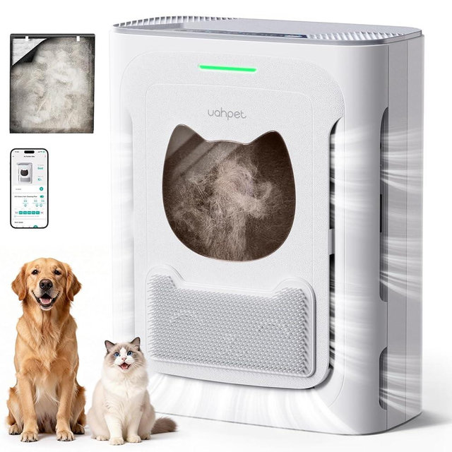 uahpet Pet Air Purifier for Home, Reduce Pet Hair, Dander, Odors, Dust, Smoke for Large Rooms up to 2100 Ft², Air Cleaner with H13 HEPA, Washable Pre-Filter & Air Quality Monitor, White+Gray