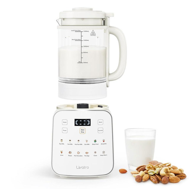 50.73oz Nut Milk Maker Machine: 12-in-1 Automatic Soy Milk Maker with Detachable Design, Homemade Juice,Almond,Oat Milks for Plant-Based Milks, 24H Delay Start/Keep Warm/Auto-Clean/Safety Lock