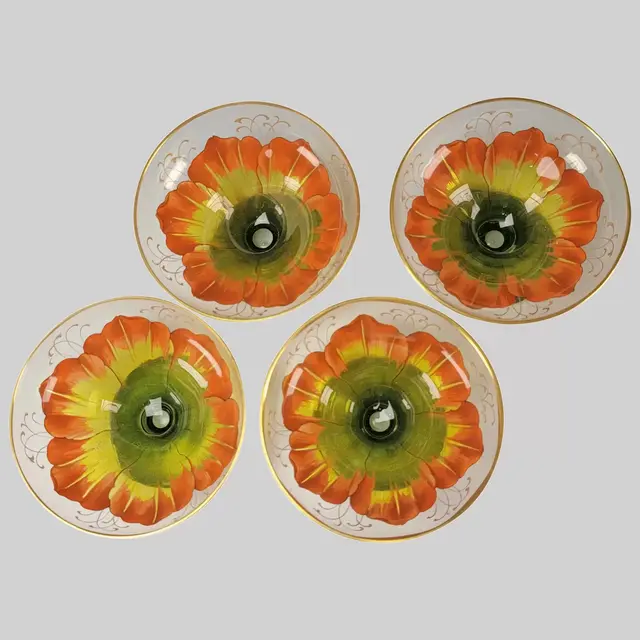 Fine Bohemian Lobmeyr Hand Painted Enamel Sherbet Bowls