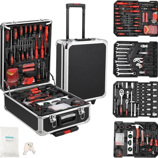 Professional 800-Piece Aluminum Tool Box Set with Heavy-Duty Trolley Case - Multi-Purpose Mechanic Tool Kit for Home Repair, Automotive Maintenance - Portable Tool Storage for Men & Craftsmen